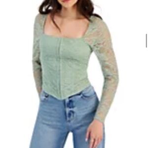 New Madden girl Sage green lace sleeve corset top